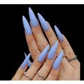 Long Stiletto False Nails Blue Full Cover Almon...
