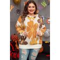 White Large Flower Knitted Drawstring Hooded Pl...