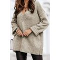 Gray V neck Drop Shoulder Knitted Sweater