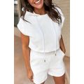 White Textured Cropped Hoodie and Shorts Set