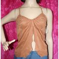 Beige Faux Suede Daring Evening Halter Top Size...
