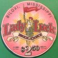 Lady Luck. $2.50 Casino Chip. Biloxi, MS. X88.