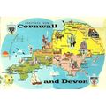 England CORNWALL & DEVON Map Postcard (Hinde 2D...