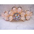 Creme flower shaped crystal hair barrette clip ...