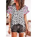 Black Floral Contrast Ric Rac Layered Ruffle Sl...
