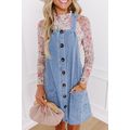 Beau Blue Wide Strap Button Front Pocketed Deni...