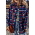 Navy Blue Plaid Flap Pocket Button Up Shacket