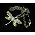 Green Crystal Dragonfly Charm Pendant Silver To...