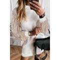 White Sequin Puff Sleeve Shift Mini Dress