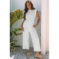 Black Stripe Casual Wide Leg 2pcs Pants Set