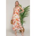 Women's Floral Print Ruffle Slip Midi Dress
