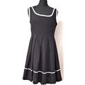 Black Linen Mix Contrast Edging Fit and Flare D...