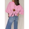 Pink Stripe Bowknot Cutout Back Drop Shoulder W...