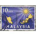 MALAYSIA, Map of Malaysia, blue 1963, 10sen, #3