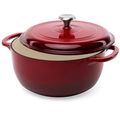6 Quart Large Red Enamel Cast-Iron Dutch Oven K...
