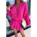 Rose Textured Tiered Ruffled Buttoned Long Slee...