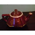 Hall burgundy / gold trim tea pot