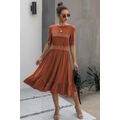 Women's Round Neck Lace Detail Ruffle Hem Midi ...