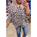 Brown Leopard Print V Neck Batwing Sleeve Plus ...