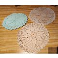 3 Vintage Hand Made Round Doilies White Aqua & ...