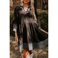 Black Contrast Stitched V Neck 3/4 Sleeve Tiere...