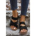 Black Linen Woven Cross Criss Hollowed Slip-On ...