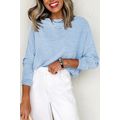 Beau Blue Solid Color Batwing Long Sleeve Top