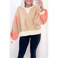Light French Beige Color Block Textured Patchwo...