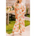 Orange Vibrant Floral Printed Short Sleeve Top ...