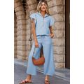 Beau Blue Textured Ruffled Sleeve Zipped Top an...
