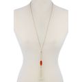 Cut Out Long Oval Bead Tassel Pendant Necklace