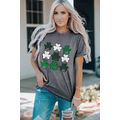 Gray Dotted Clovers Print Round Neck T Shirt