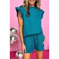 Skobeloff Textured Ruffle Split Top and Drawstr...