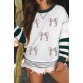 White Stripe Bowknot Patched Pattern Contrast S...