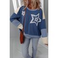 Dark Blue Contrast Knitted Colorblock Star Patc...
