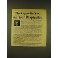1958 Arrid Deodorant Ad - The opposite sex and your perspiration