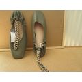 Primark sage green slip on shoe with gold chain...