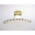 Long large gold metal crystal and pearl hair cl...