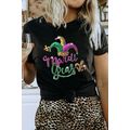 Black Mardi Gras Sequin Pattern Crew Neck T Shirt