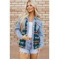 Blue Aztec Printed Denim Jacket