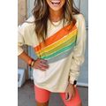 Apricot Rainbow Colorblock Striped Pullover Swe...