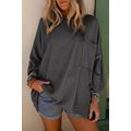Dark Gray Ribbed Roll-tab Sleeve Chest Pocket O...