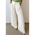 White Solid Drop Waist Pleated Wide Leg Casual ...