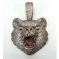 Bear Face Pendant White Fake CZ & Red Rubies Me...