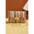 Strawberry Pink Bohemian Woven Gold Chain Shoul...
