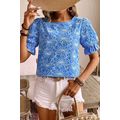 Sky Blue Eyelet Flower Embroidery Frilled Short...