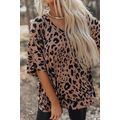 Brown Leopard Print V Neck Half Sleeve Oversize...