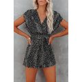 Black Leopard Print Belted V Neck Short Sleeve ...