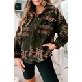 Green Aztec Print Flap Pockets Long Sleeve Shacket