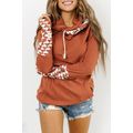 Brown Aztec Print Patchwork Thumb Hole Hoodie